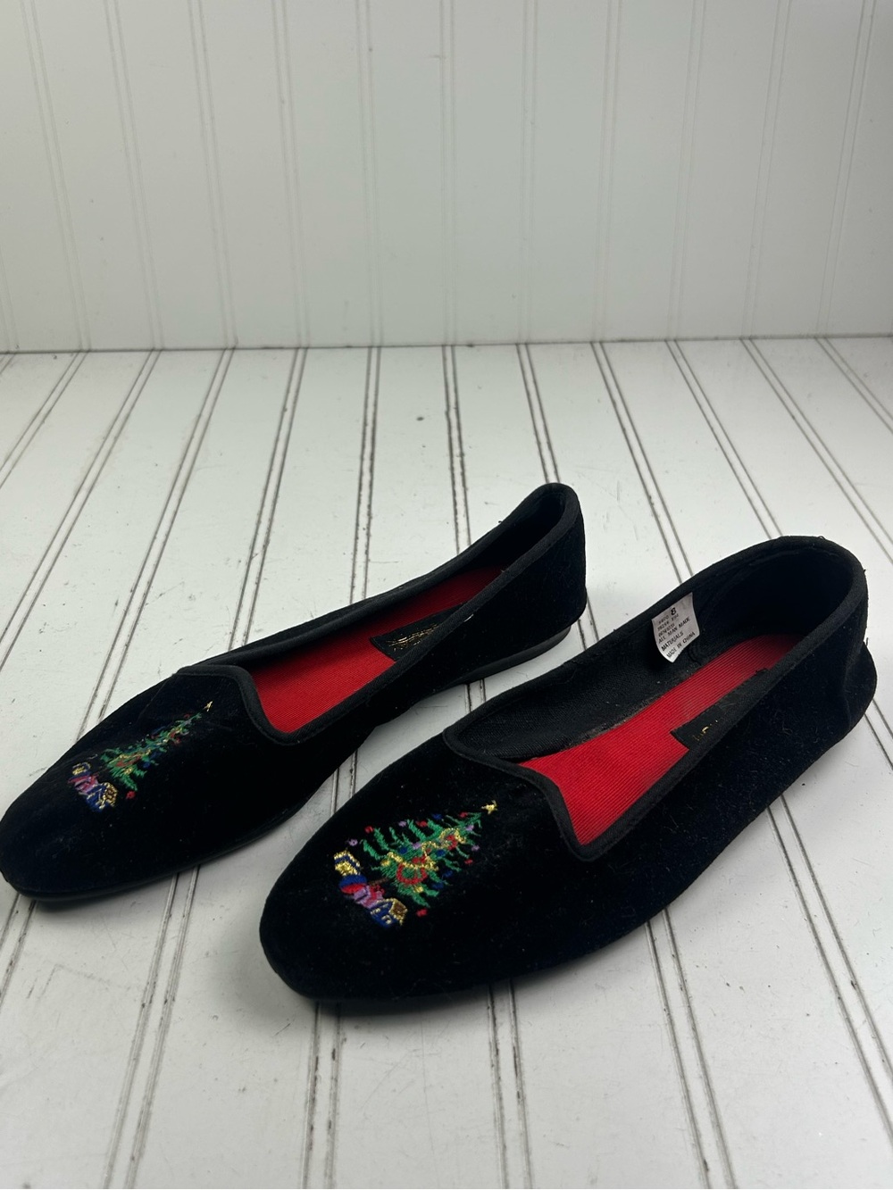 Holiday Editions Vintage Embellished Black Velvet Christmas Flats Women’s Size 8 - Picture 3 of 9